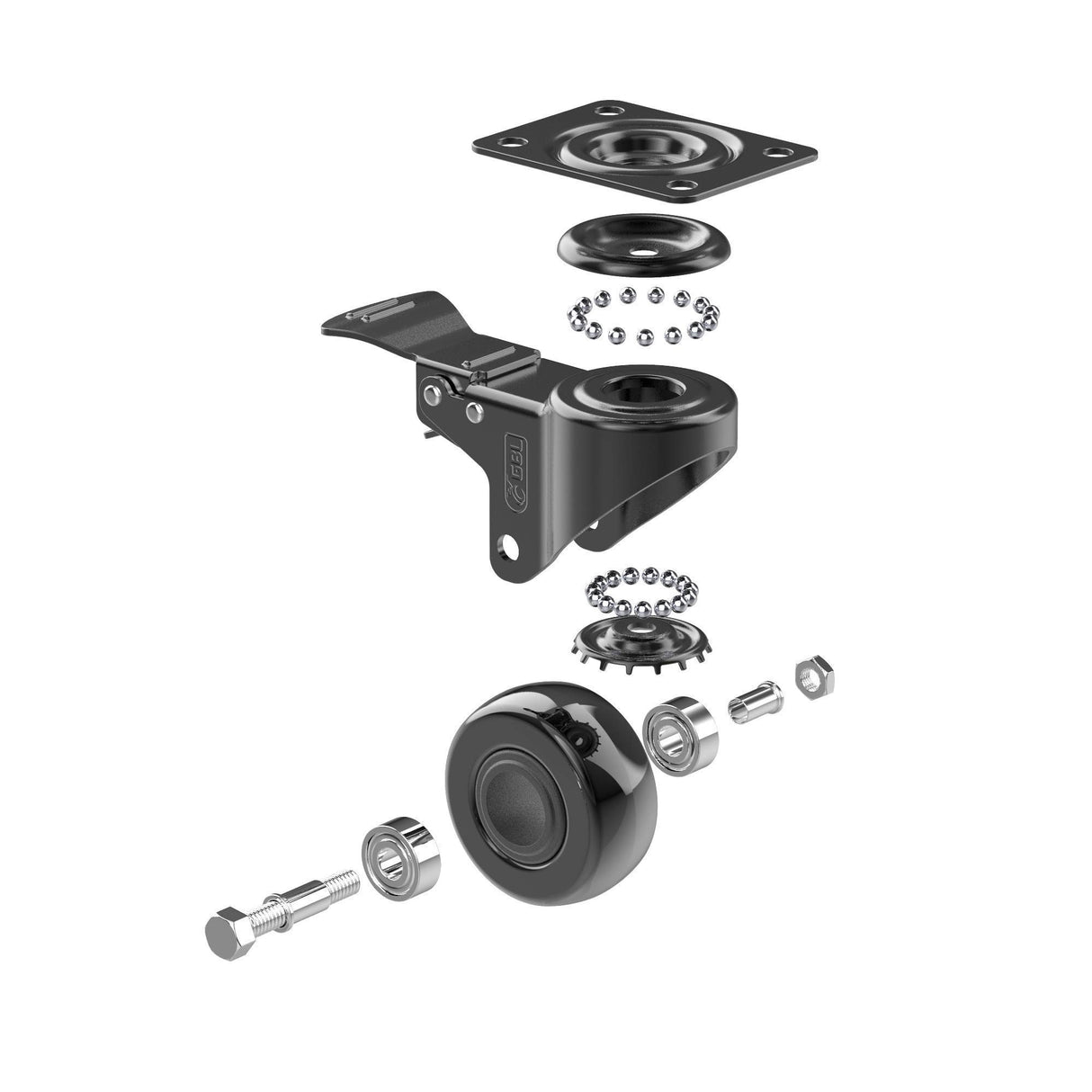 GBL 2" Heavy Duty Caster Wheels with Brakes + Screws - up to 440Lbs - Set of 4 No Floor Marks Silent Castor for Furniture - Rubbered Trolley or Pallet Swivel Wheels - Black Casters GBL