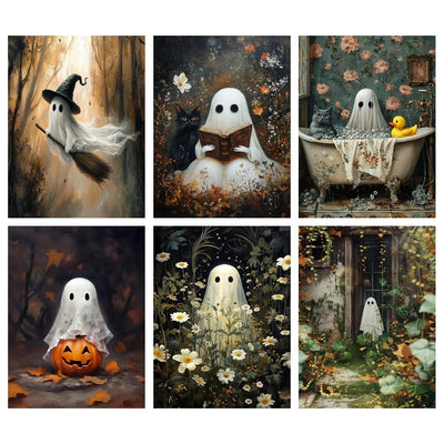 6 Packs Ghost Paint by Number for Adults Unframed,Halloween DIY Adult Painting by Numbers Kits on Canvas,Easy Acrylic Ghost Paint Kit Beginners for Home Decor 12x16 Inch