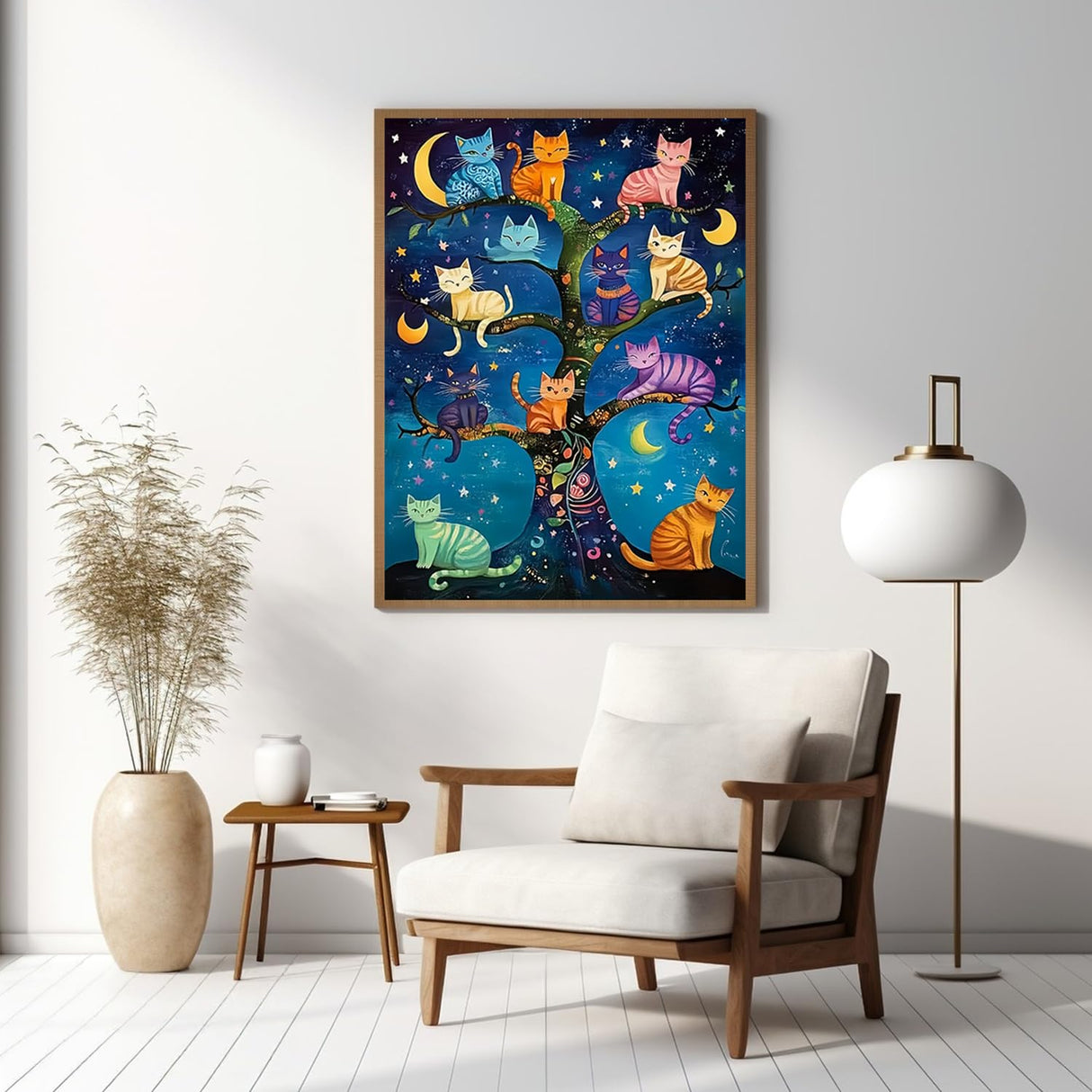 CHWGLFGG 5D Diamond Art Kits for Adults Beginners, Cat Family Tree Stars Diamond Painting Kits, DIY Full Round Drill Paint by Diamonds Dot Gem Art for Adults, Home Wall Decor 12x16 Inch CHWGLFGG