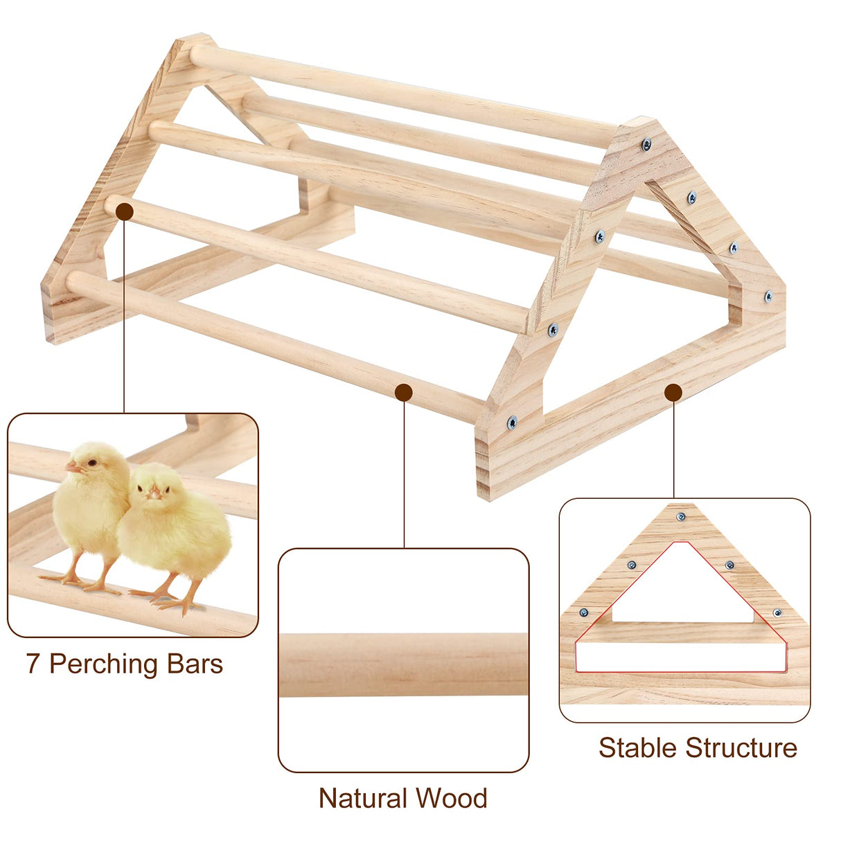 GINTUTO Chicken Perch Strong Pine Wooden Chick Jungle Gym Roosting Bar, Chick Perch Toys for Coop and Brooder for Large Bird Baby Chicks Parrot Hens (Large) GINTUTO