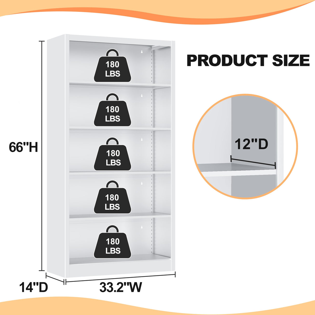 VASAAOSD 66" Tall Metal Bookcase, 5 Shelf White Bookcase with Adjustable Shelves, Large Bookshelves and Bookcases, Modern Book Shelf Storage Organizer for Living Room, Home Office, Library VASAAOSD