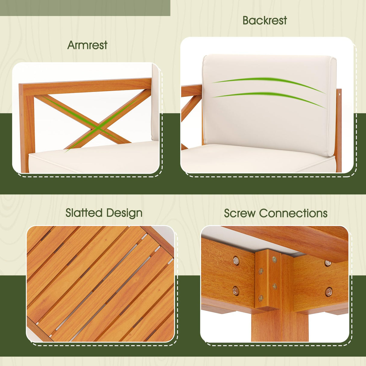 Tangkula L Shaped Outdoor Furniture Set, 5 Pieces Acacia Wood Patio Conversation Set, Modular Outdoor Lounge Sofa Set w/Cushions and Coffee Table for Garden, Backyard, Poolside Tangkula