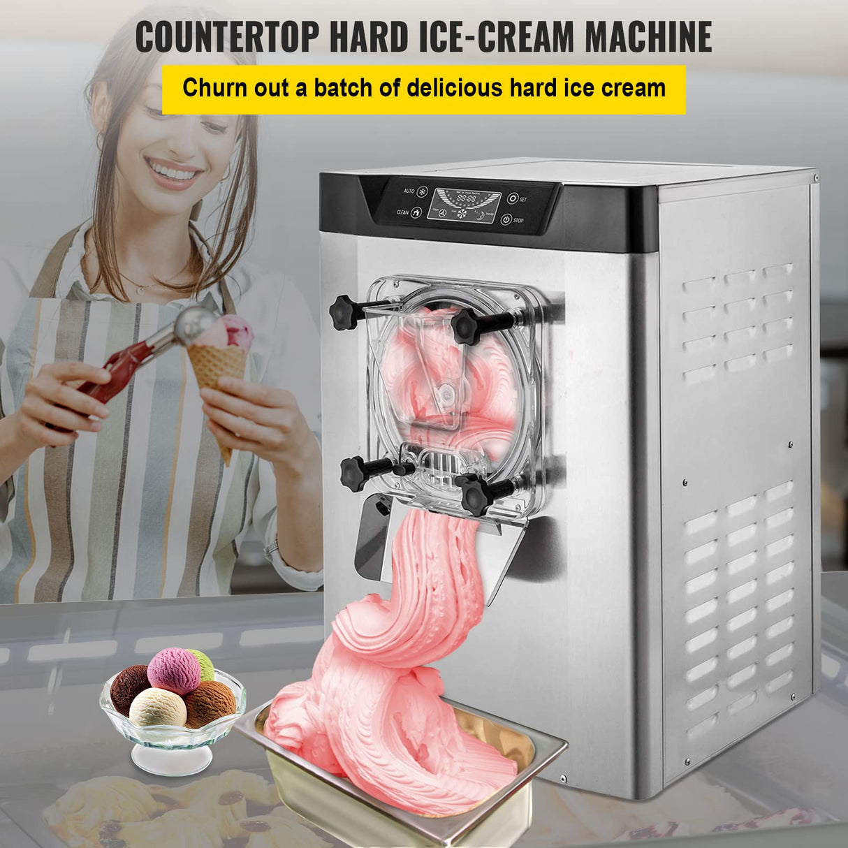 VEVOR Commercial Ice Cream Machine 1400W 20/5.3 Gph Hard Serve Ice Cream Maker with LED Display Screen Auto Shut-Off Timer One Flavors Perfect for Restaurants Snack bar Supermarkets VEVOR