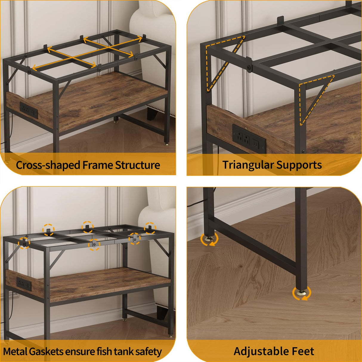 METYERRY Modern 20 Gallon Long Fish Tank Stand for Home Office, 2-Tier Aquarium Stand with Shelf for Storage, Fish Tank Table 30" x 12" x 20.5", Ideal for Breeder Tanks,and Reptile Terrariums, Rustic Brown METYERRY