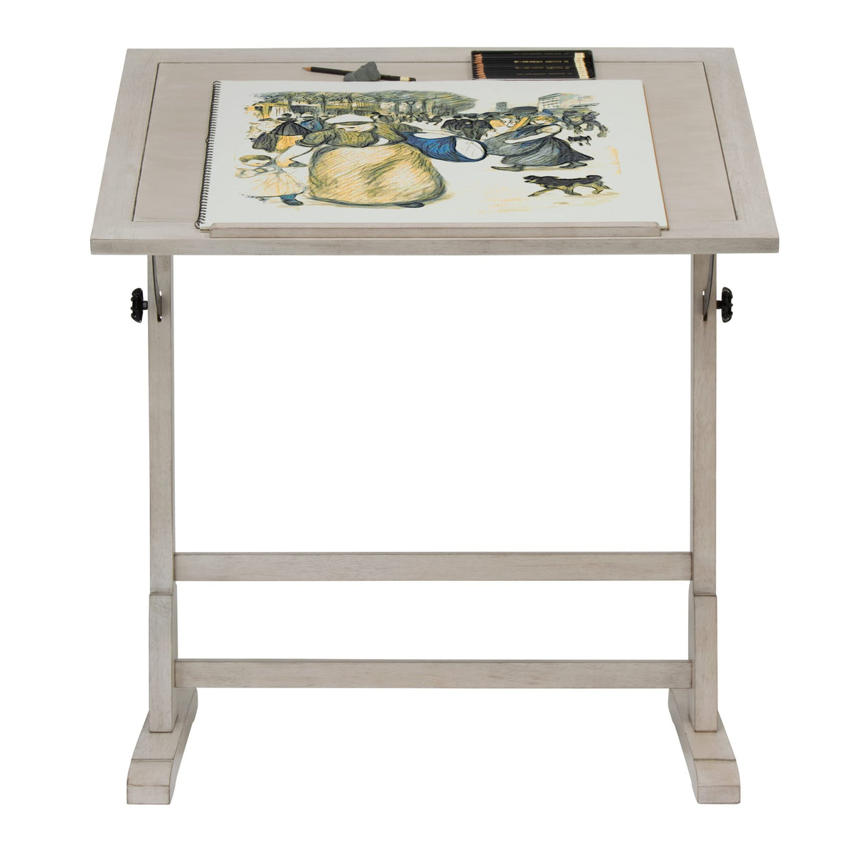 Studio Designs Vintage Drawing/Drafting Table with Pencil Ledge - 36" W x 24" D - Coastal Whitewash - Adjustable Tilting Top SD STUDIO DESIGNS