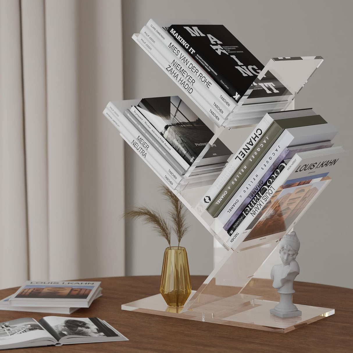YiXinHo Small Shelf, 3 Tier Acrylic Mini Bookshelf, Tree Bookshelf for Tiny Home, Mini Book Shelf for Book/Cd/Movie Storage Cabinet/Room Corner/Office YiXinHo