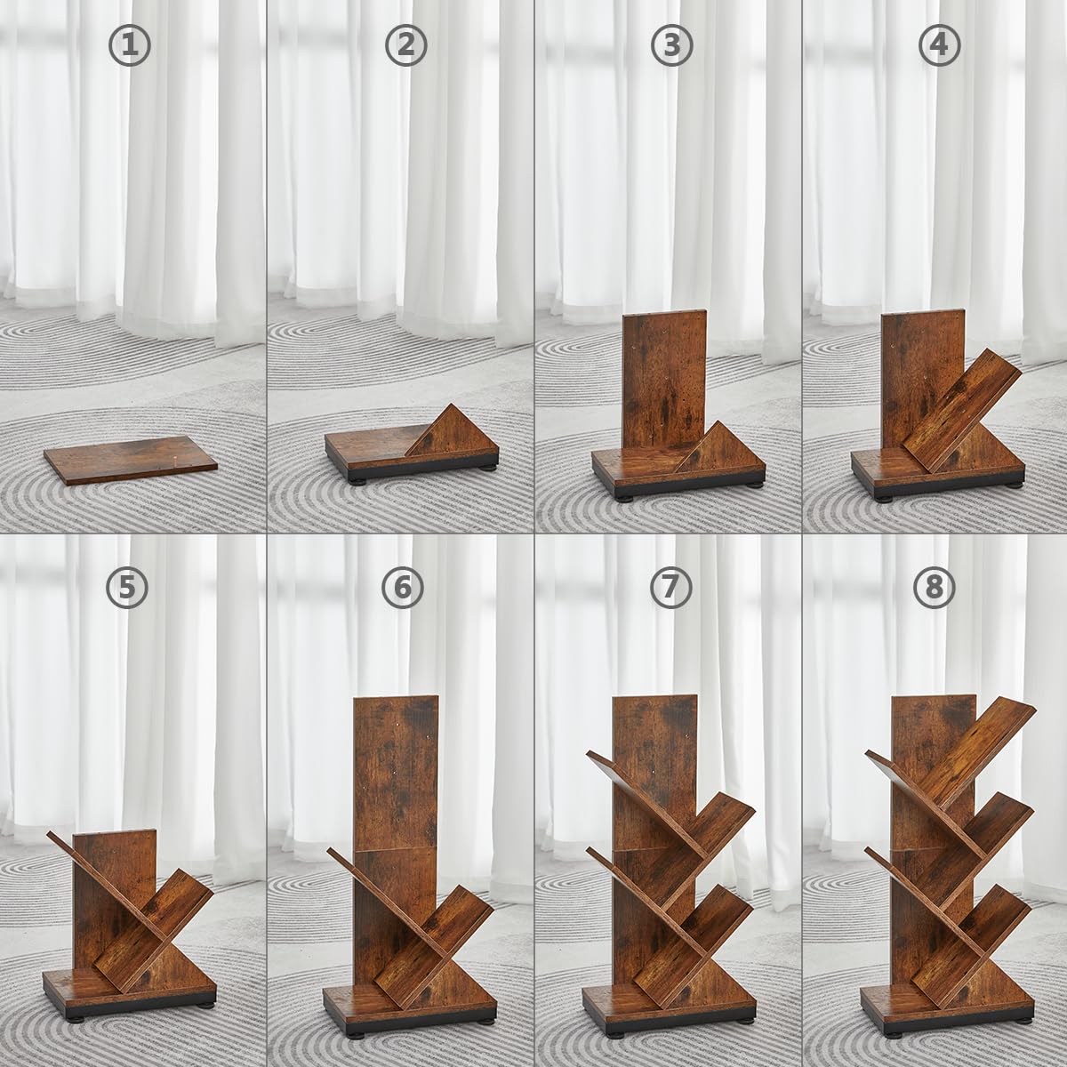 ruboka Tree Bookshelf,Retro Floor Standing Bookcase Display for CDs/Magazine/Books,Small Bookshelf for Bedroom,Living Room,Office,Balcony,Brown Storage Shelves (Brown, 5 Tier) ruboka