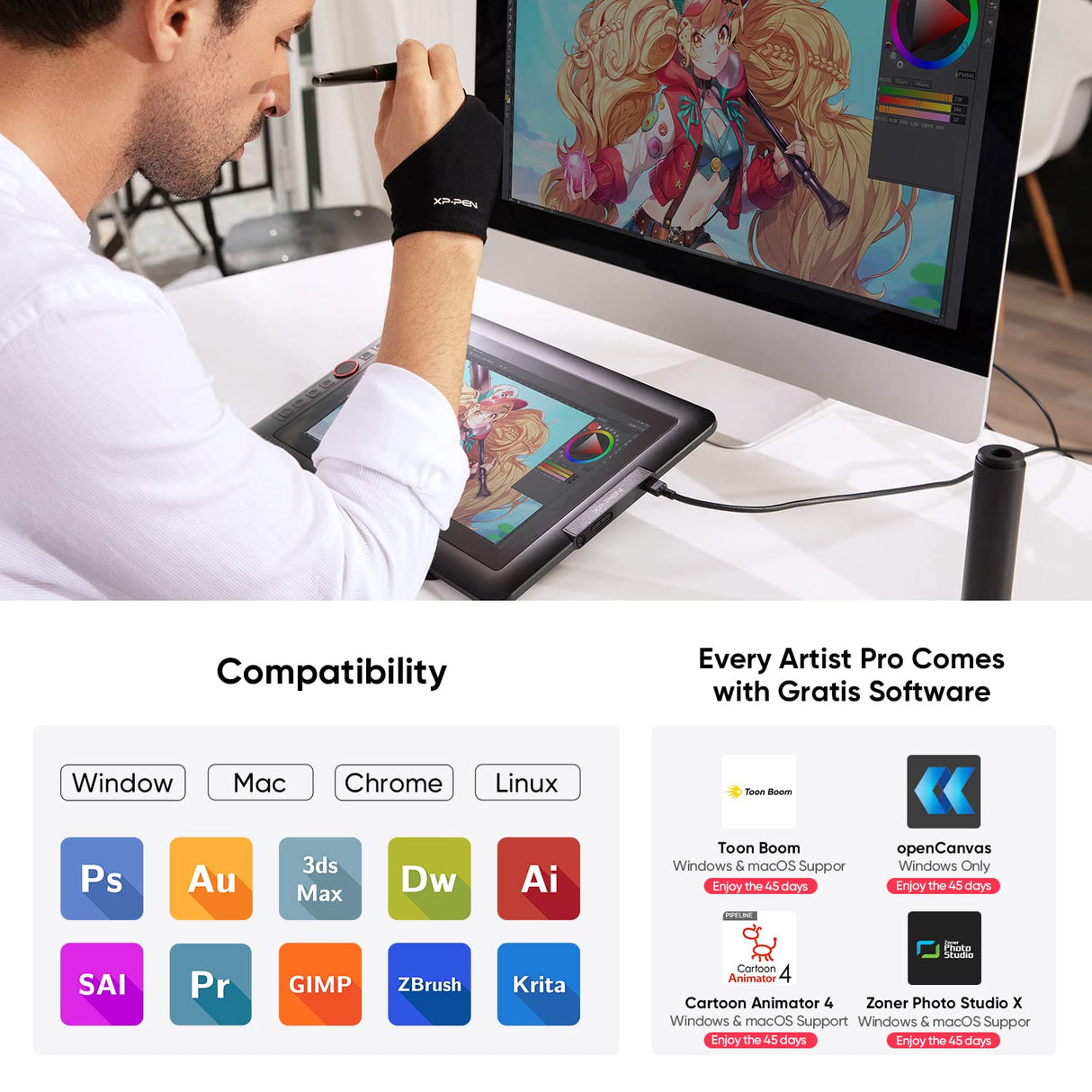 XPPen Drawing Tablet with Screen Full-Laminated Graphics Drawing Monitor Artist13.3 Pro Graphics Tablet with Adjustable Stand and 8 Shortcut Keys (8192 Levels Pen Pressure, 123% sRGB) XP-PEN