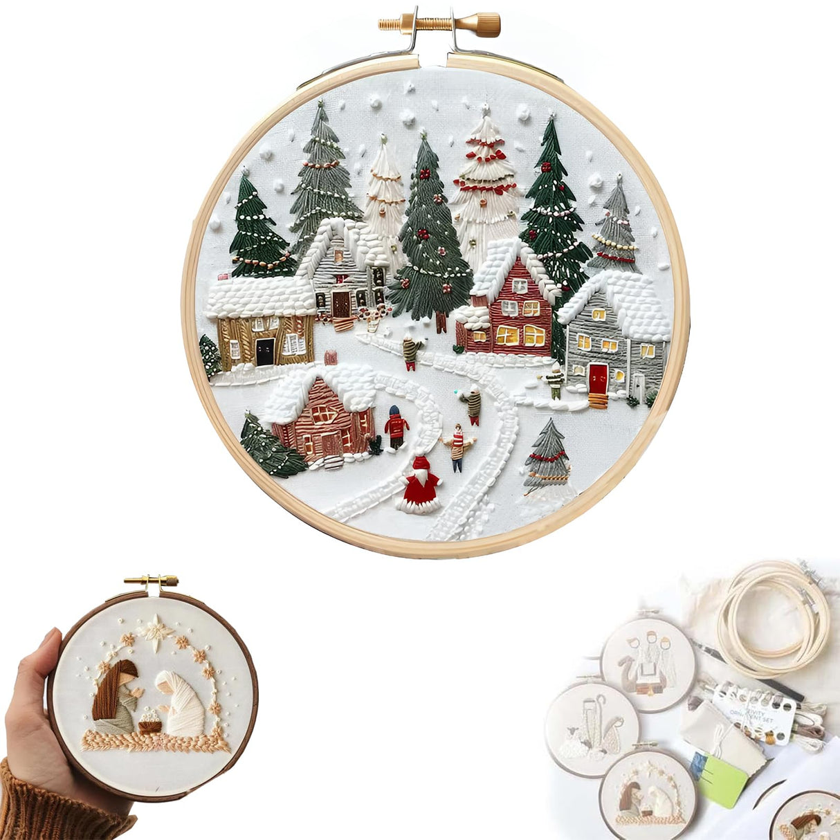 TINLOK Christmas Embroidery KIT,Adults Kids DIY Handmade,Hand Embroidery Starter Kits with Stamped Embroidery Pattern,for Christmas Embroidery Kits for Adults Beginners Starter (C) TINLOK