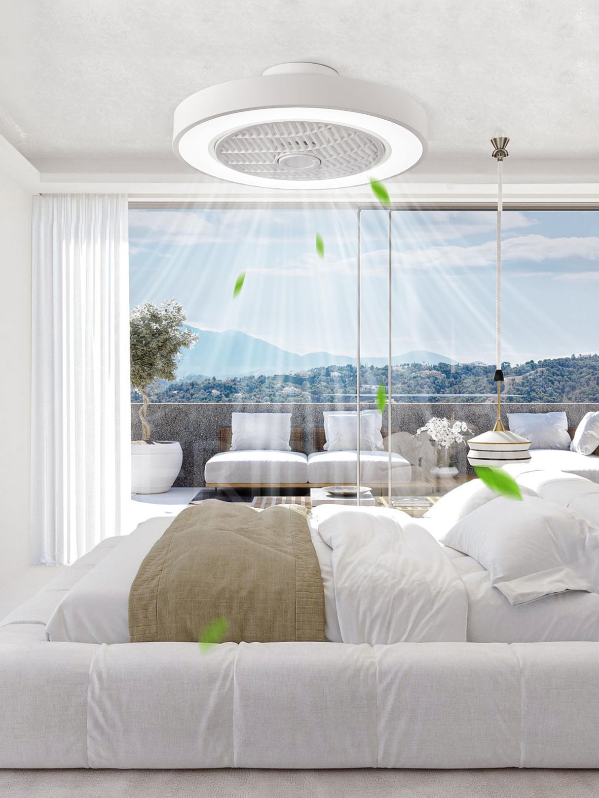 LEDIARY 20 Inch Low Profile Ceiling Fan With Light, Led Bladeless Ceiling Fans, Remote Control Enclosed Flush Mount Ceiling Fan With Timming, 3000-6000K, 6 Wind Speed, 3000LM, 57W-White LEDIARY