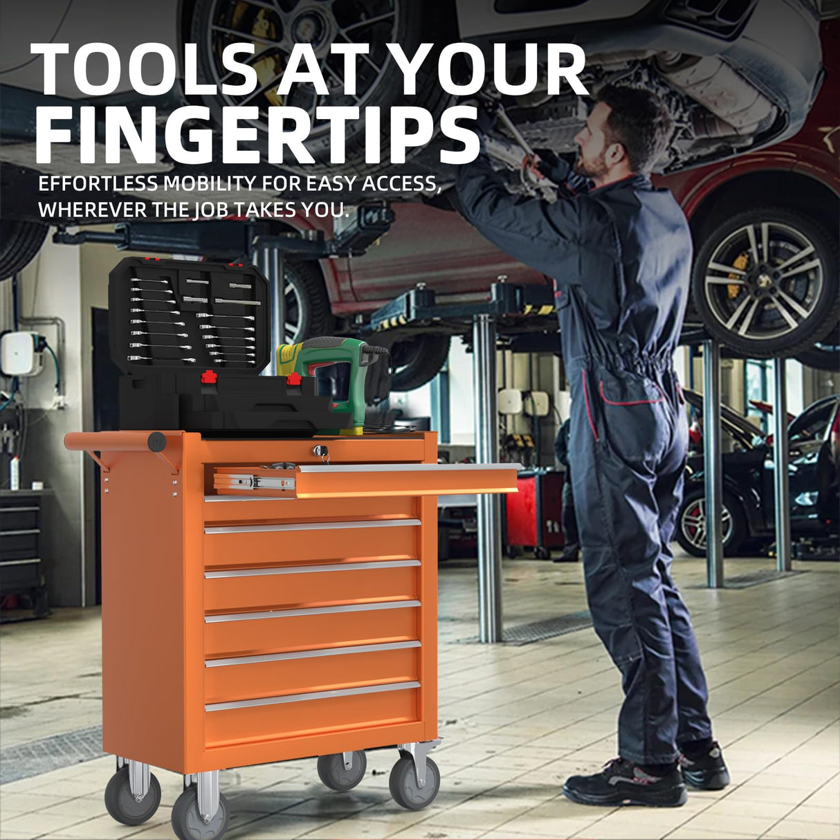 CMFYDAILY 7-Drawers Garage Tool Chest, Large Capacity Tool Cabinet Heavy Duty Mechanic Rolling Tool Box Metal Locking Tool Cart with Drawers and Wheels for Storage CMFYDAILY