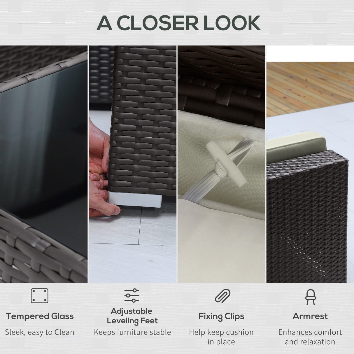 Outsunny 7-Piece Patio Furniture Set, Outdoor Wicker Conversation Set, All Weather PE Rattan Sectional Sofa Set with Cushions and Tempered Glass Top Coffee Table, Pillows, Cream White Outsunny