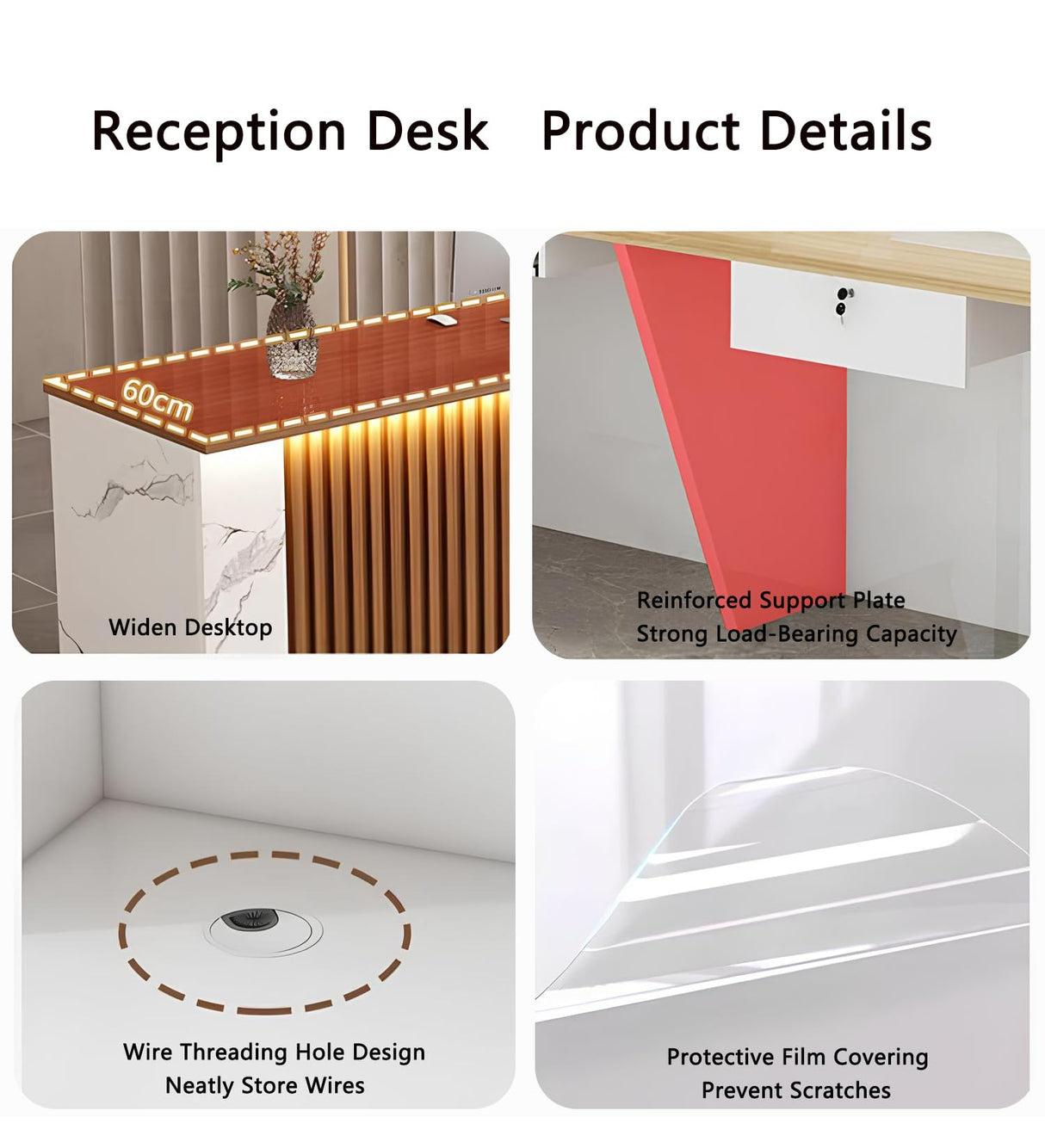 L Shaped Reception Desk,Modern Front Desk Reception Counter,Salon Reception Counter with Storage & Led Lights & Lockable Drawer,for Lobbies Office-Easy to Install Generic