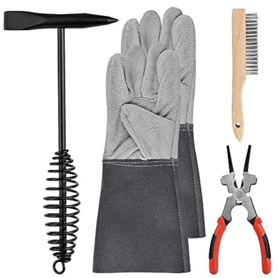 Worldity 4Pcs Welding Slag Removal Tool Set, 10 Inch Chipping Hamme with Coil Spring Handle, Mufti Functional Welding Pliers, Wire Brush, Welding Gloves for Cleaning Removing Slag