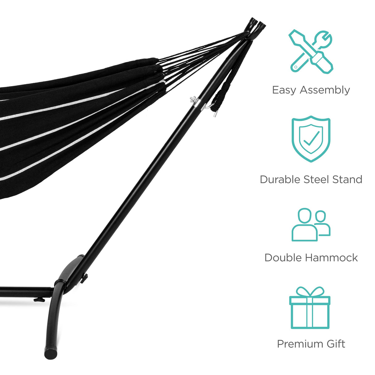 Best Choice Products Double Hammock with Steel Stand, Indoor Outdoor Brazilian-Style Cotton Bed w/Carrying Bag, 2-Person Capacity - Onyx Best Choice Products