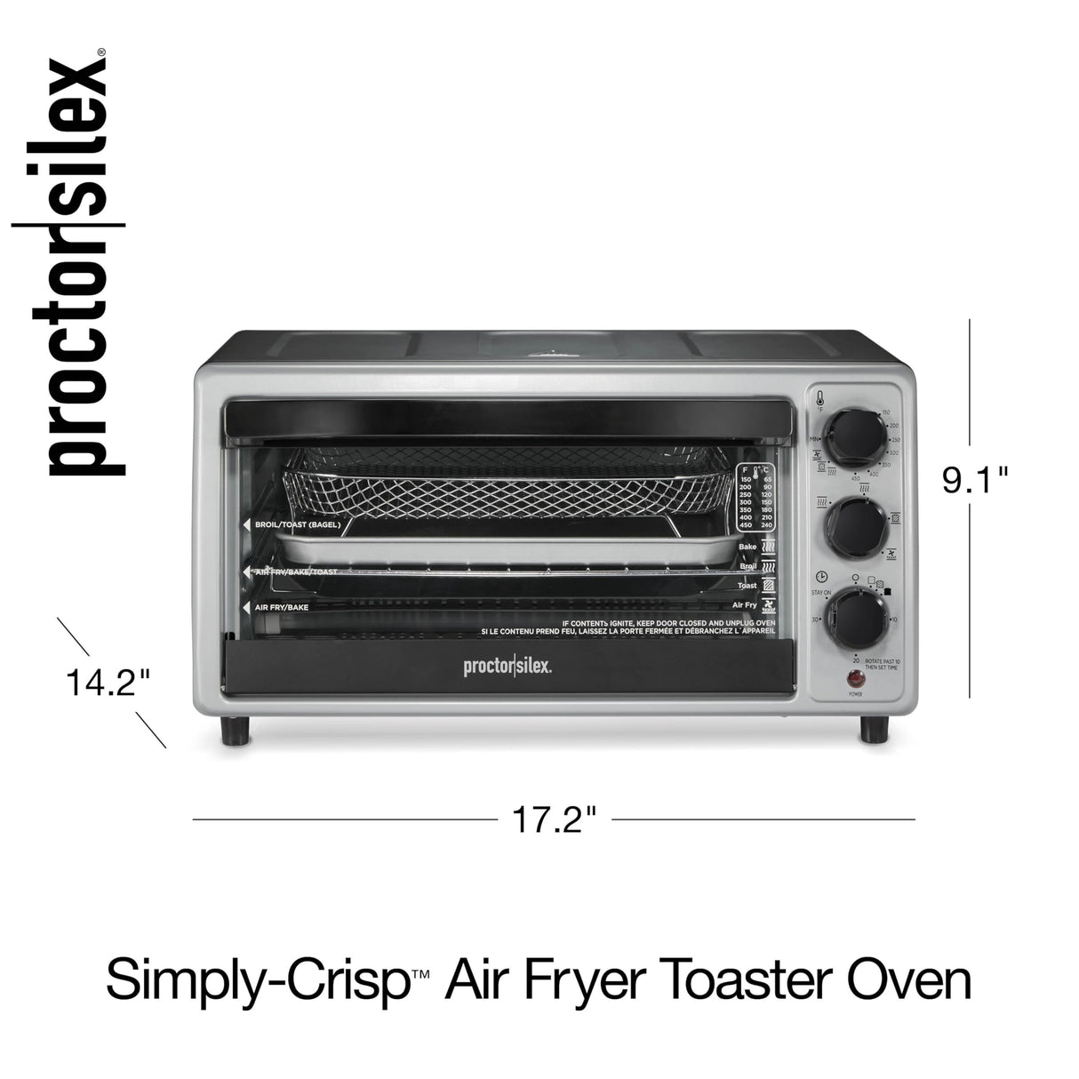 Proctor Silex Simply-Crisp Toaster Oven Air Fryer Combo with 4 Functions Including Convection, Bake & Broil, Fits 6 Slices or 12” Pizza, Auto Shutoff, Black (31275) Proctor Silex