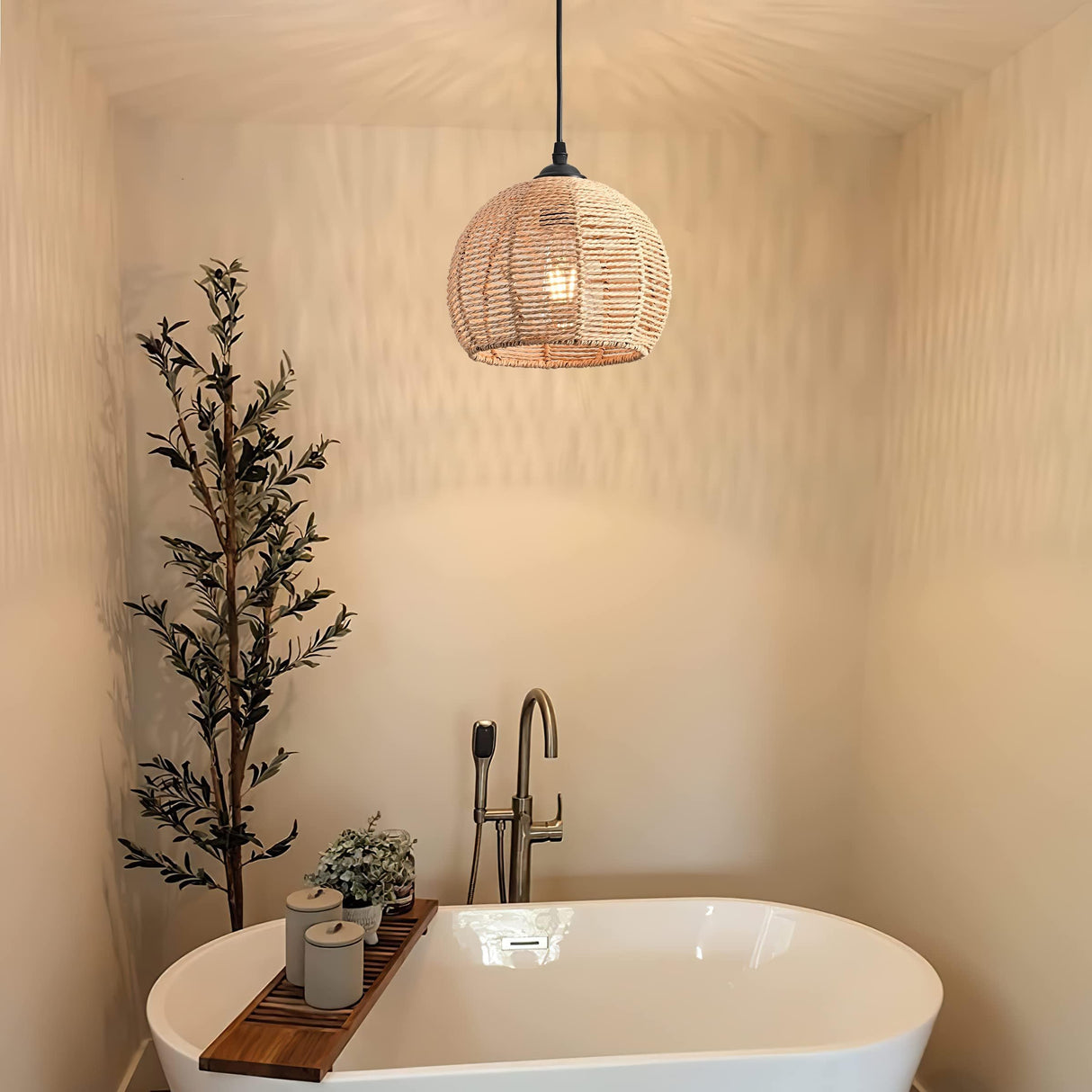 AyshwillDec Mini Hemp Rope Woven Pendant Light Woven Light Fixture Boho Chandelier Light Fixture Wicker Pendant Light Rattan Light Pendant Dome Wicker Chandelier for Bedroom Kitchen Island(Bulb Incl.) AyshwillDec