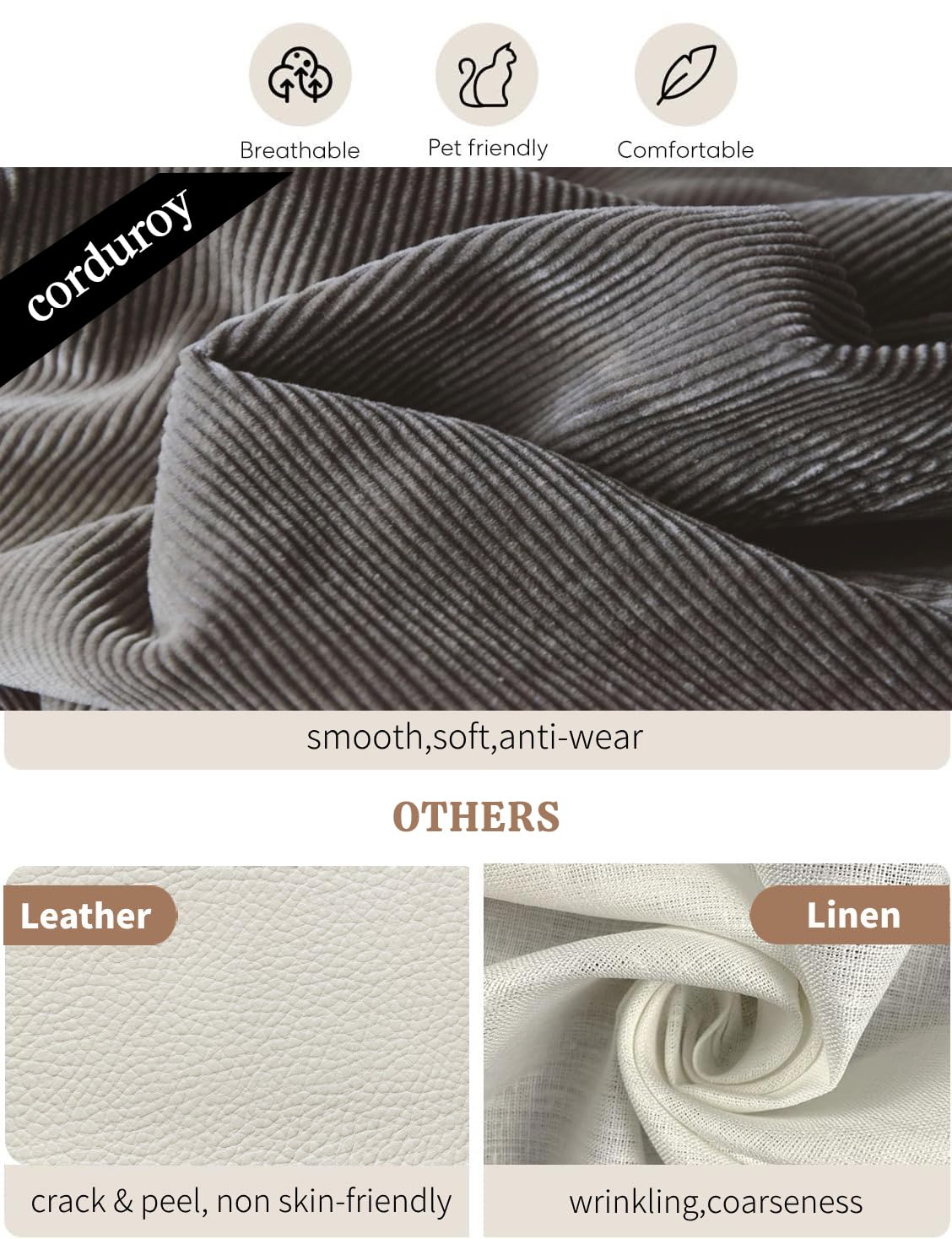 ASAHREE 72'' Corduroy Futon Convertible Sofa Couch,Comfy Sleeper Sofa Bed with Adjustable Backrest, Modern Futon Loveseat for Living Room, Bedroom, Office, Apartment, Dorm, Grey ASAHREE