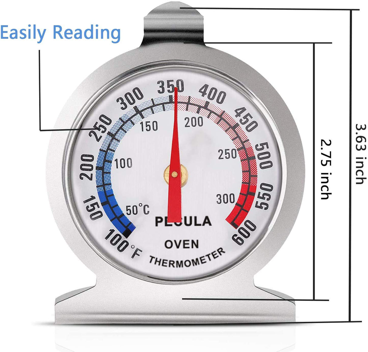 Oven Thermometer 50-300°C/100-600°F, Oven Grill Fry Chef Smoker Analog Thermometer Instant Read Stainless Steel Kitchen Cooking Thermometer PECULA
