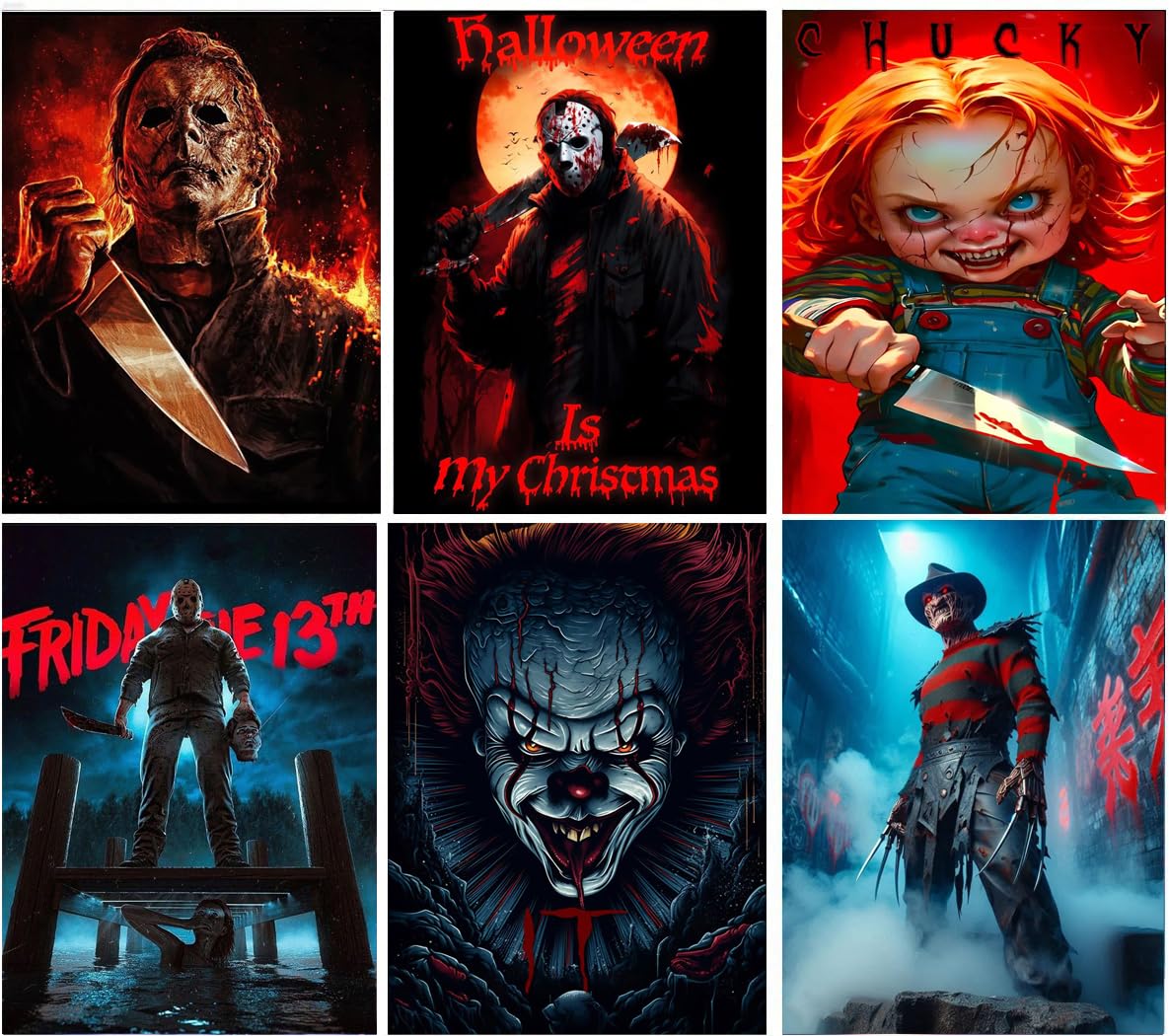 Apcufir 6 Pack Diamond Art Kits for Adults,Halloween Diamond Painting Kits for Beginner Round Full Drills,5D DIY Horror Character Diamond Dots for Holiday Gifts and Home Wall Decor 12X16 Inch Apcufir