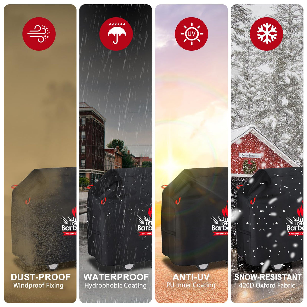 ROWYEET Grill Cover for Outdoor Grill, 420D Oxford Waterproof BBQ Covers for Outside, Anti-UV Heavy Duty Barbecue Gas Cover with Adjustable Hem for Weber Nexgrill Expert Grill and More (45"- 75", 58") ROWYEET