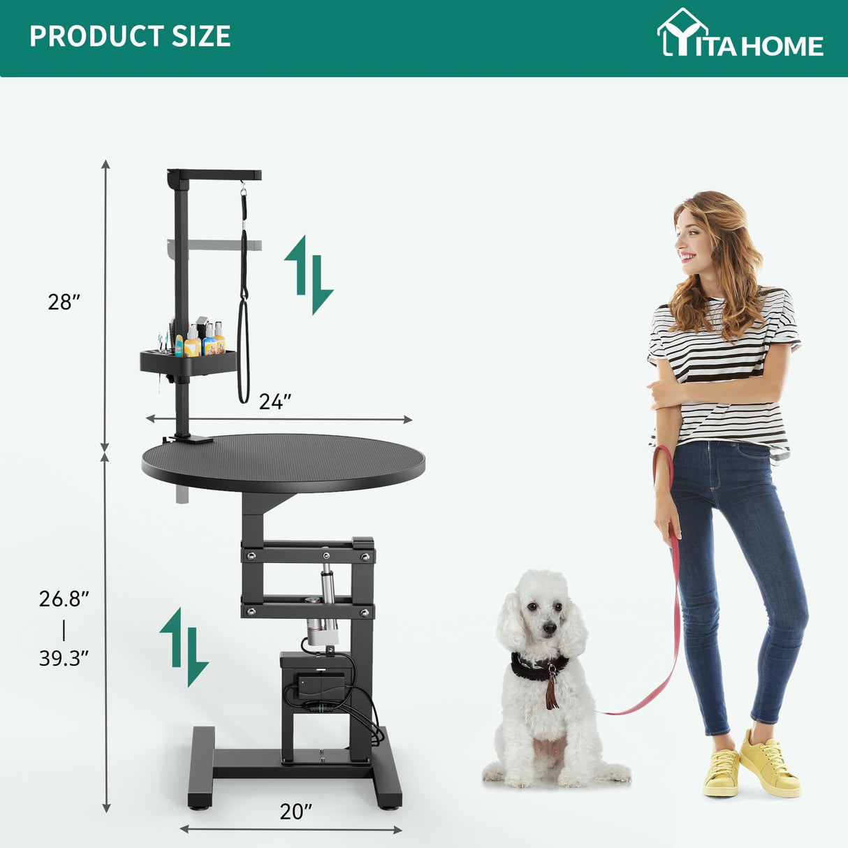 YITAHOME Electric Lift Dog Grooming Table 24" Rotating Desktop Pet Grooming Table for Dogs at Home, Adjustable Overhead Arm & Tool Organizer Dog Grooming Station, Black YITAHOME