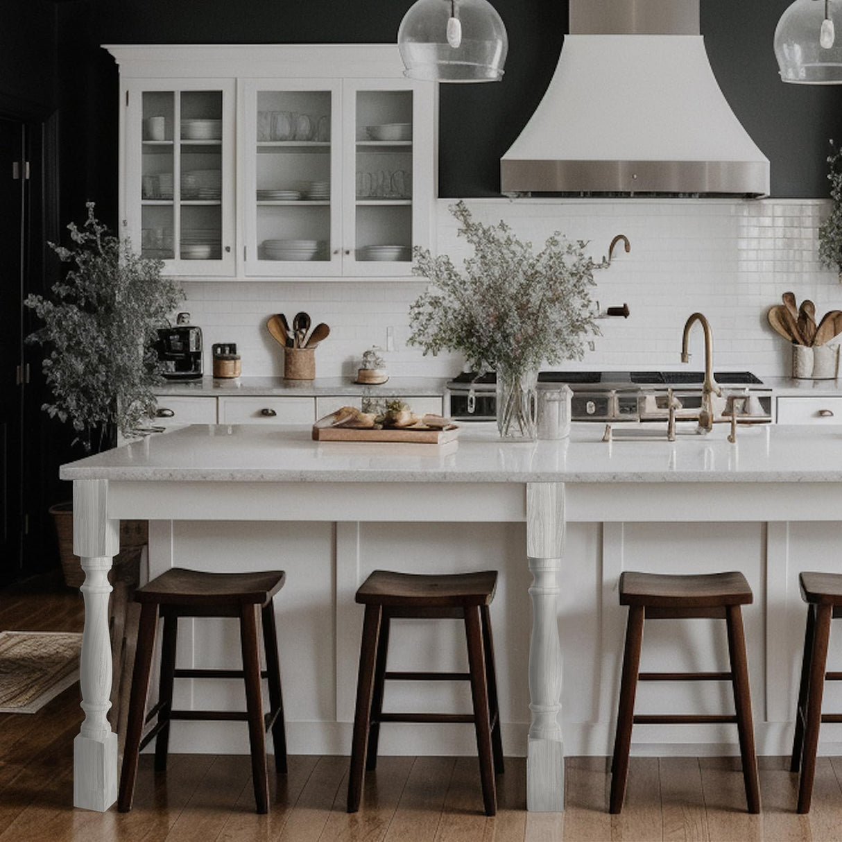 DoubleFill 2 Pcs Unfinished Kitchen Island Legs Farmhouse Solid Wood Table Legs Rubberwood Replacement Raised Panel Cabinet Column, 35.4" H x 3.7" W x 3.7" D DoubleFill