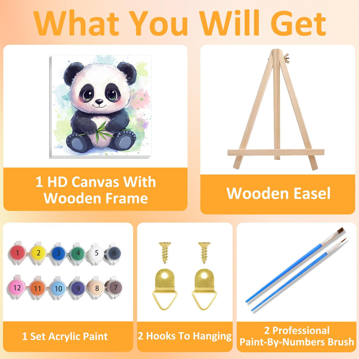 Mandun Paint by Numbers Kit for Kids with Frame, Panda Paint by Numbers for Kids Ages 4-8-12, DIY Panda Acrylic Oil Painting for Home Wall Art Decor Gift 7.8x7.8 inch (with Frame Easel) Mandun