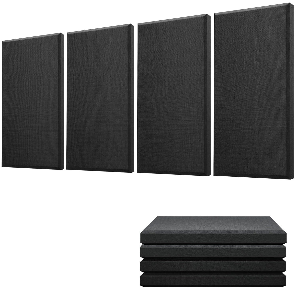 Moukey Acoustic Panels 4 PCS, 2.4“ Thick Fiberglass Soundproof Wall Panels 24''x12'', Self-adhesive Sound Absorbing Panels for Studios, Office, Home Theater (Black) Moukey