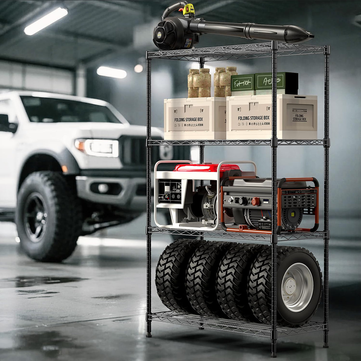 IZEUK 4-Tier Heavy Duty Steel Storage Shelves, Metal Shelf Wire Shelving Rack for Pantry, Kitchen, Garage, or Office Organization (29.5" W x 13.7" D x 47.2" H, 1000LBS, Black) IZEUK