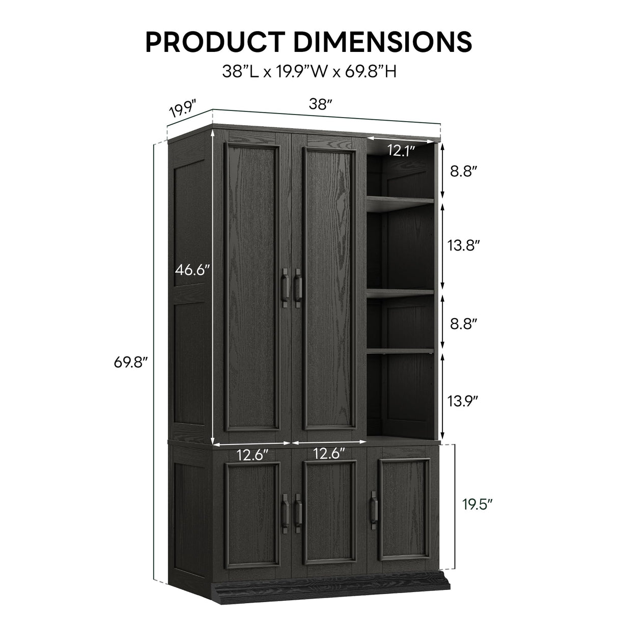 LIKIMIO Armoire Wardrobe Closet 70" H, 5 Doors Bedroom Wooden Wardrobe with 4 Storage Shelves and Hanging Rod, Clothing Storage Cabinet Organizer Combination, Black LIKIMIO