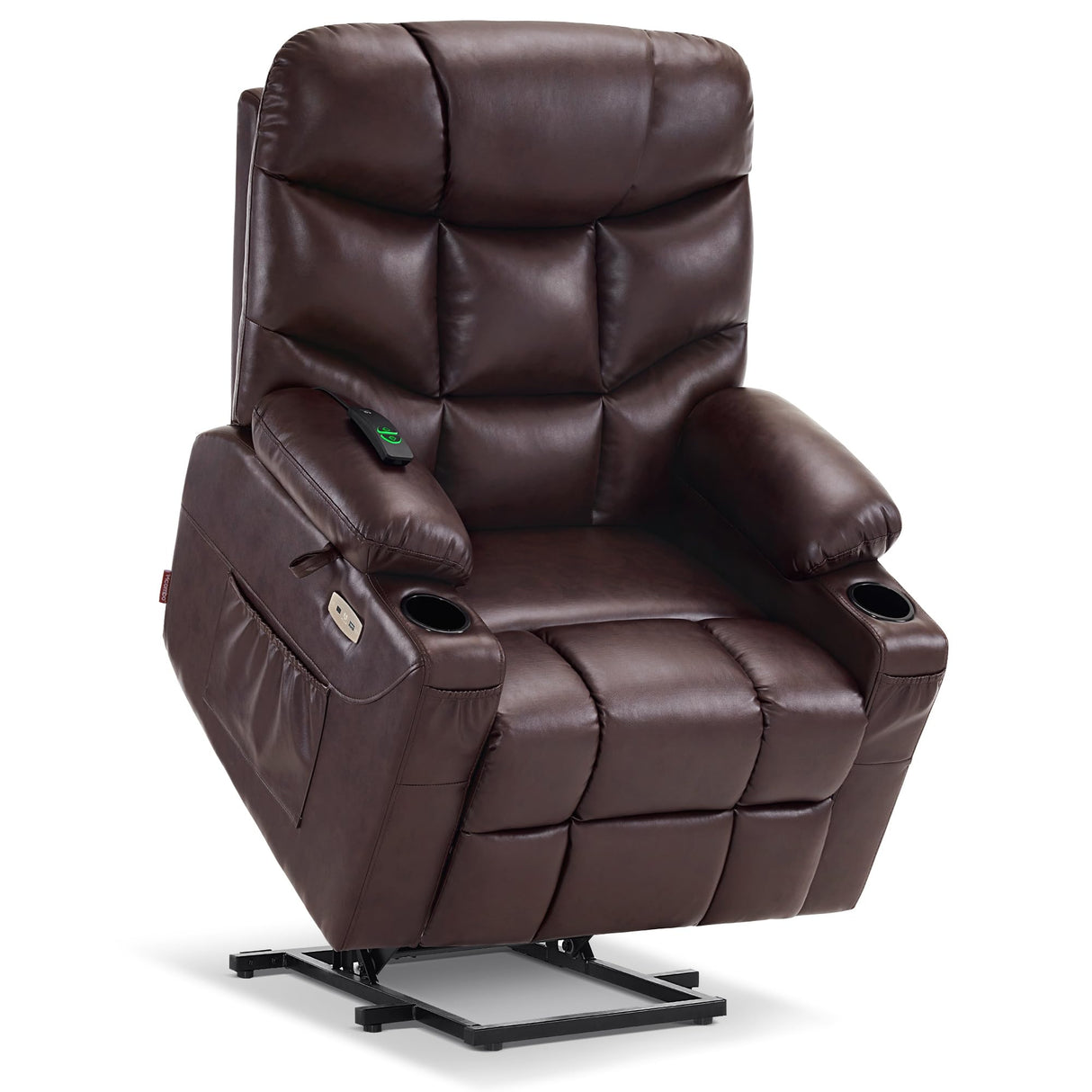 MCombo Power Lift Recliner Chair, 2 Cup Holders, USB Ports for Elderly People, Faux Leather 7287 (Dark Brown, Medium-Regular) MCombo