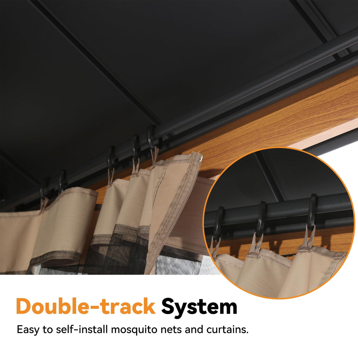 Modern Shade The Horizon Permanent Hardtop Gazebo 12' x 20' w/ 4 LED Lights, Outdoor Gazebo w/Galvanized Steel Double Roof, Patio Pavilion w/Decor Hooks, Mosquito Nettings, Wood-Looking Modern Shade Outdoor Living Spaces