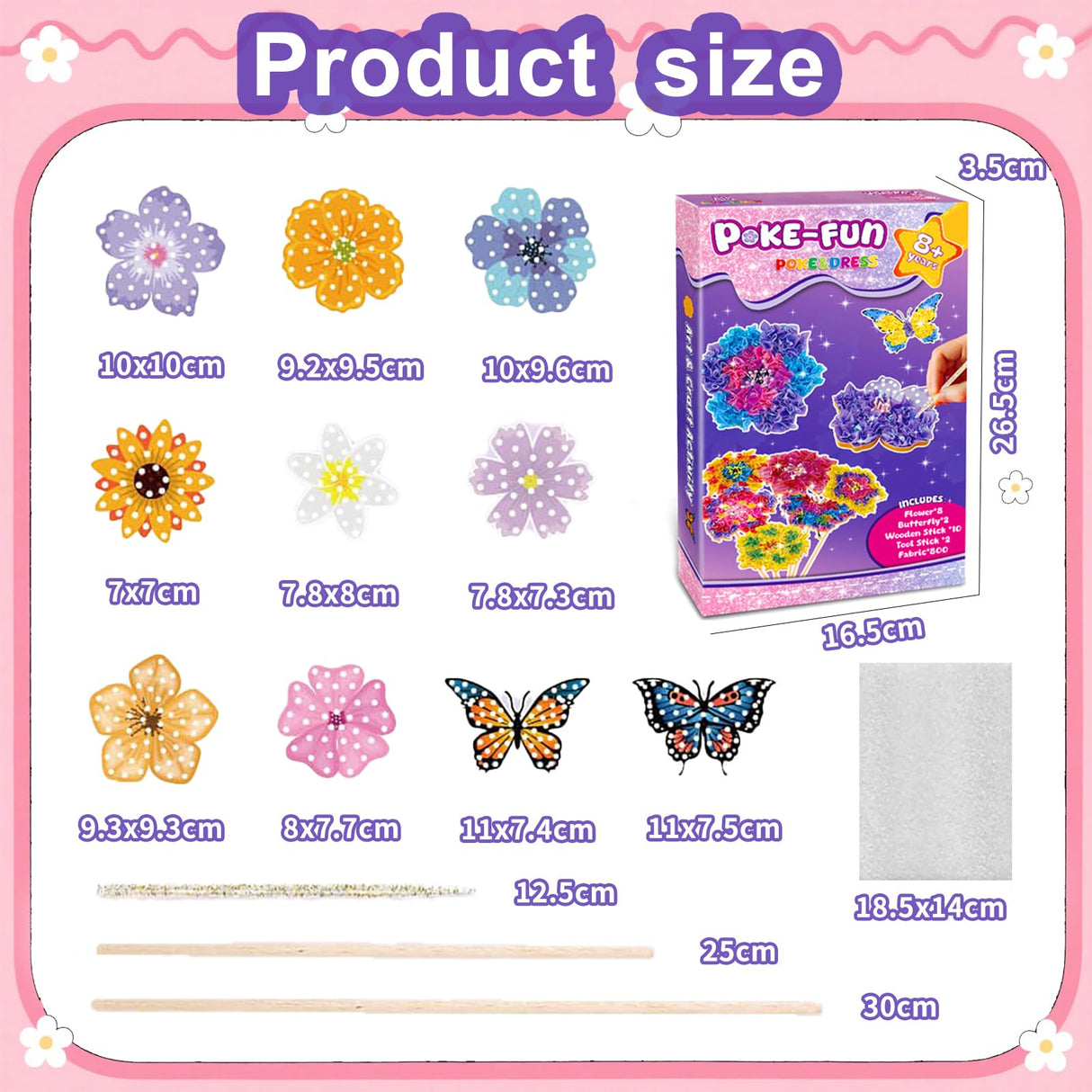 Poke in Flower Bouquet Kit for Girls Ages 8-12, W/ 8 Flowers & 2 Butterflies, Poke in DIY Arts Crafts Toys for Girl, Mess-Free Fun Activity, Birthday Gifts for Girls & Boys 4, 5, 6, 7, 9, 10 Year Old Andgiv