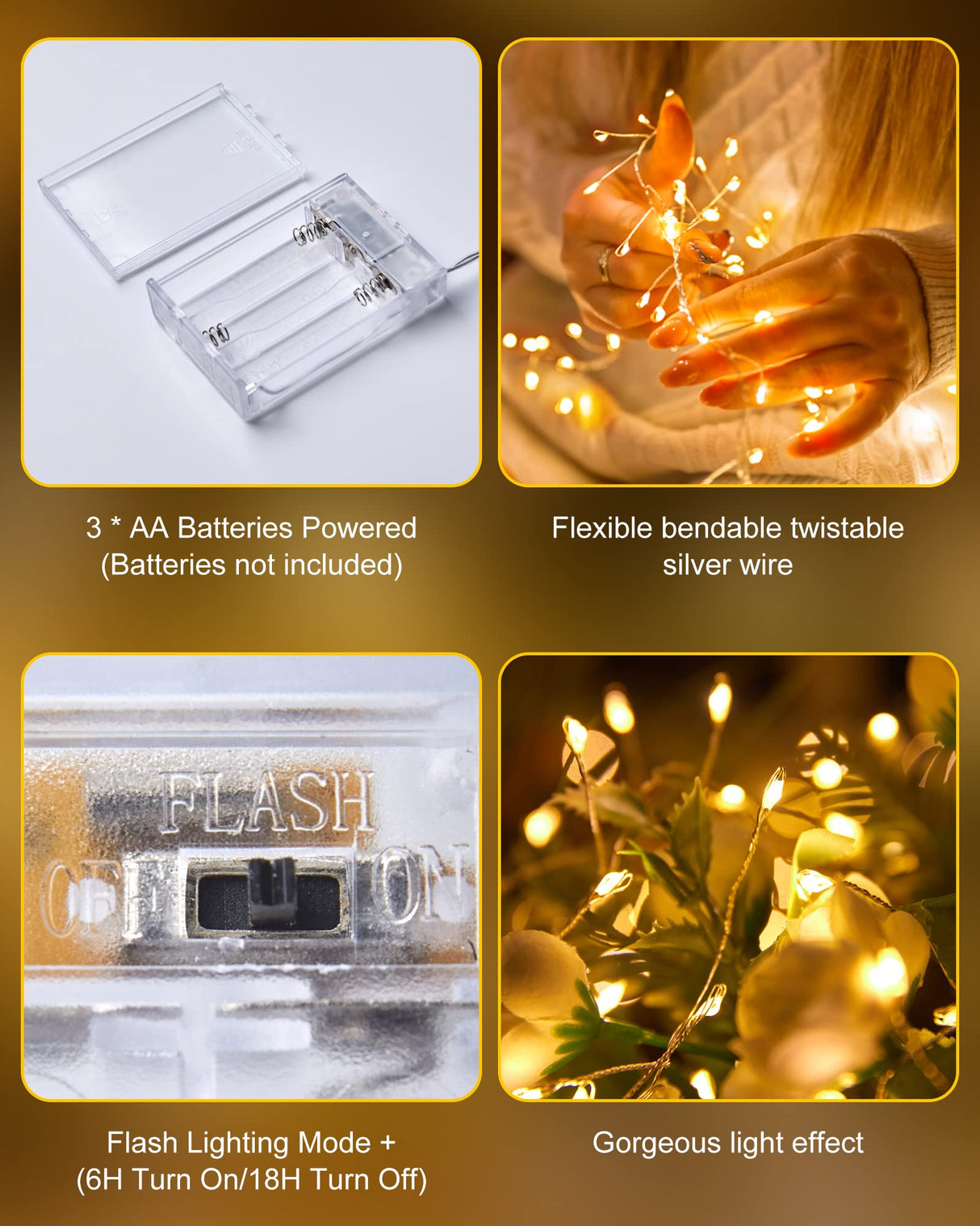 Fairy Lights Battery Operated, 60 LED Fairy String Lights Waterproof Silver Wire 5 Feet Firecracker Starry Light for DIY Wreath Home Wedding Party Bedroom Mason Jar Holiday Christmas Decorations Minetom