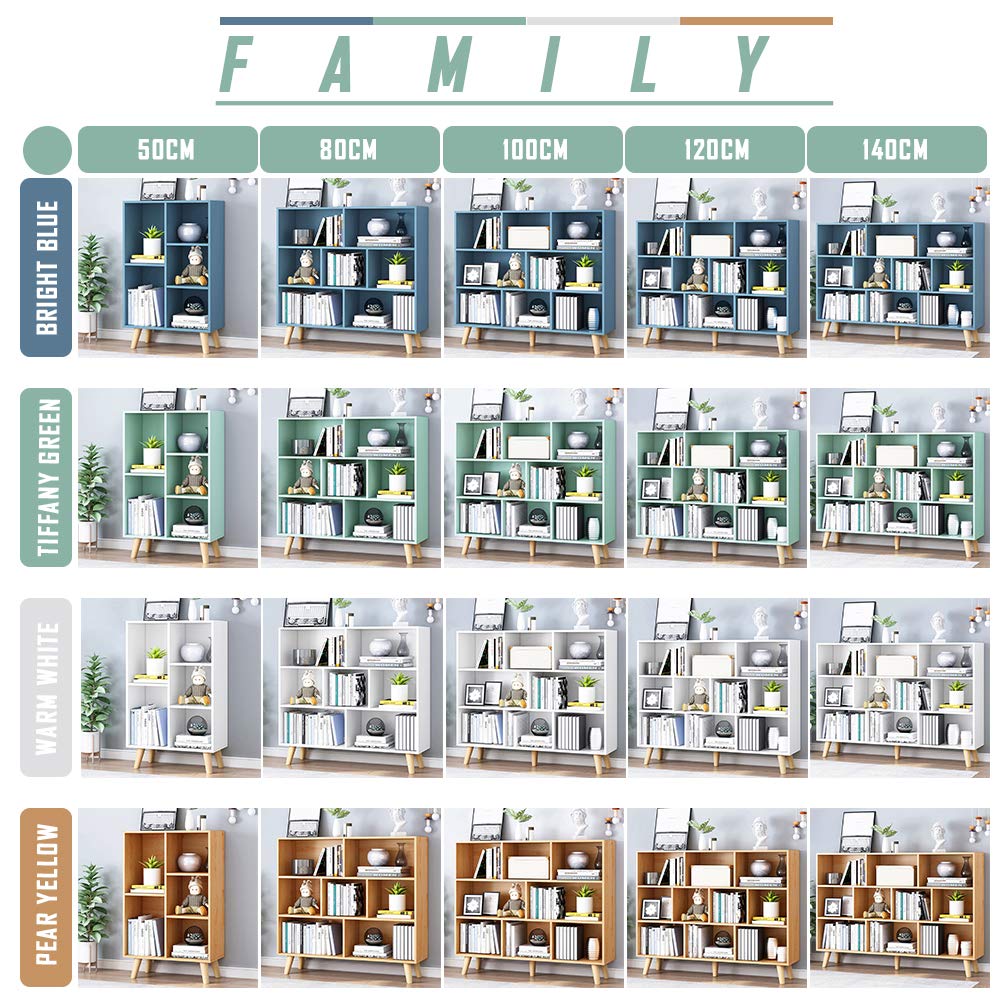 IOTXY Wooden Open Shelf Bookcase - 3-Tier Floor Standing Display Cabinet Rack with Legs, 10 Cubes Bookshelf, Pear Yellow IOTXY