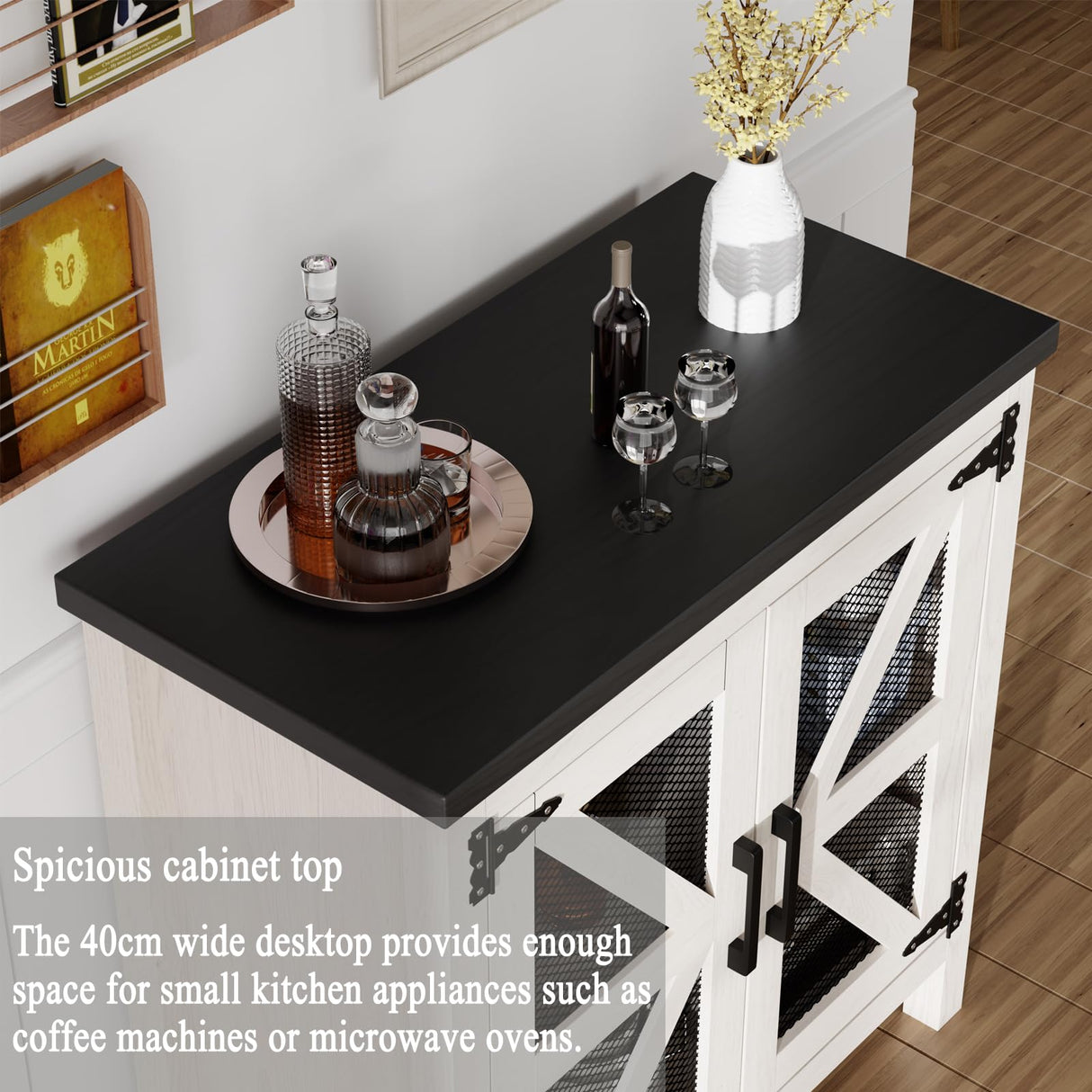 ANWBRAOD Farmhouse Buffet Cabinet 31.4" Sideboard Storage Cabinet with Barn Door and Adjustable Shelf Wood Rustic Accent Cabinet for Dinning Room, Kitchen, Hallway ULSC003W ANWBROAD