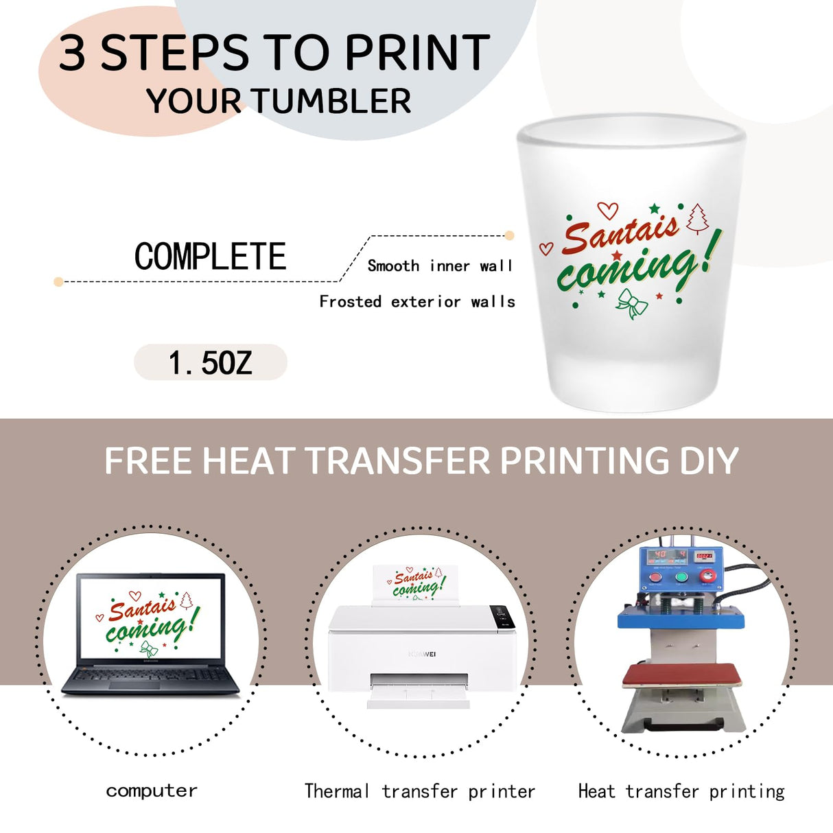 YOUKE OLA 36 Pack Sublimation Shot Glasses Cups with Heavy Base Sublimation Blanks Cute Shot Glass Tumbler Bulk for Heat Press, Personalized Gift, Wedding, Party, Frosted 1.5oz YOUKE OLA