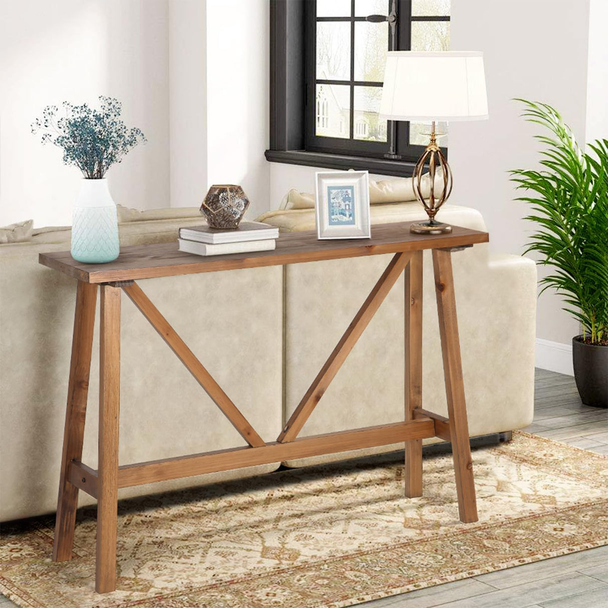 Wnutrees 43" Farmhouse Solid Wood Console Tables, Rustic Hallway Table, Solid Firwood Sofa Table for Entryway, Living Room, Easy Assembly, Natural Wnutrees