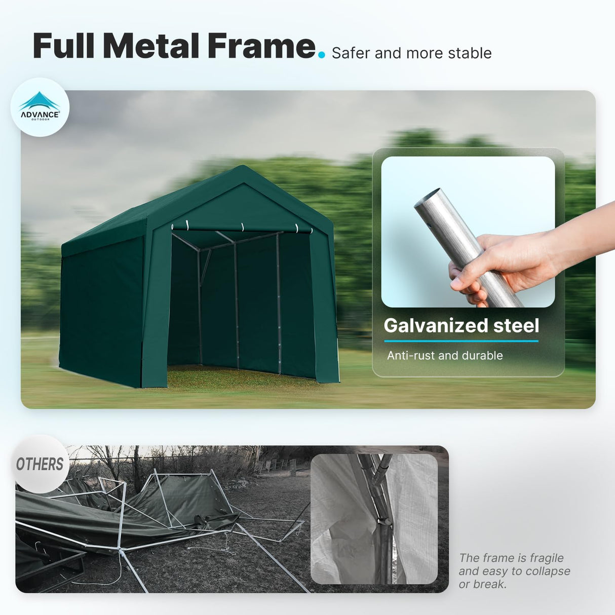 ADVANCE OUTDOOR 10x20 ft Heavy Duty Carport with Removable Sidewalls and Doors, Adjustable Height Car Canopy Garage Party Tent Boat Shelter with Reinforced Poles, Green ADVANCE OUTDOOR