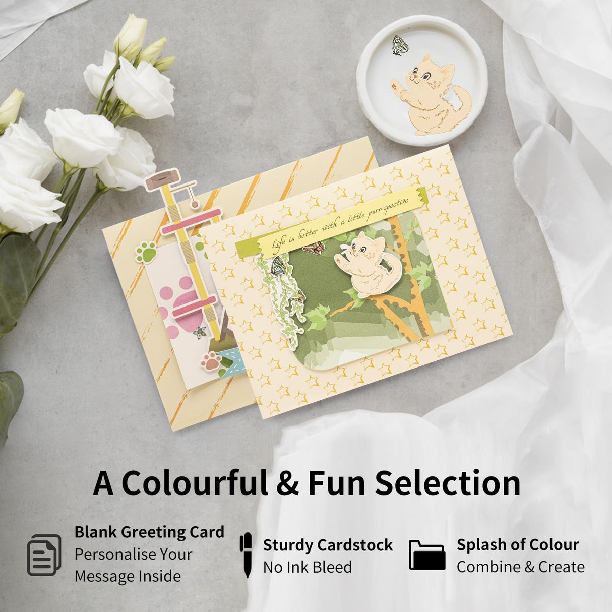 CREATIVETREES DIY Card Making Kit for Adults Cute cat-Themed & Thank You Cards with Envelopes for Birthdays, Weddings, Teachers, Parents, and Gift Giving (9 Sets) CREATIVETREES