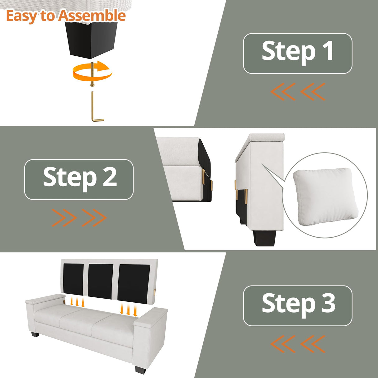 LIKIMIO Sofas Couches for Living Room, with Storage Wide Armrest, 80" Chenille 3 Deep Seater Couch, Skin-Friendly, Easy to Install(Beige) LIKIMIO