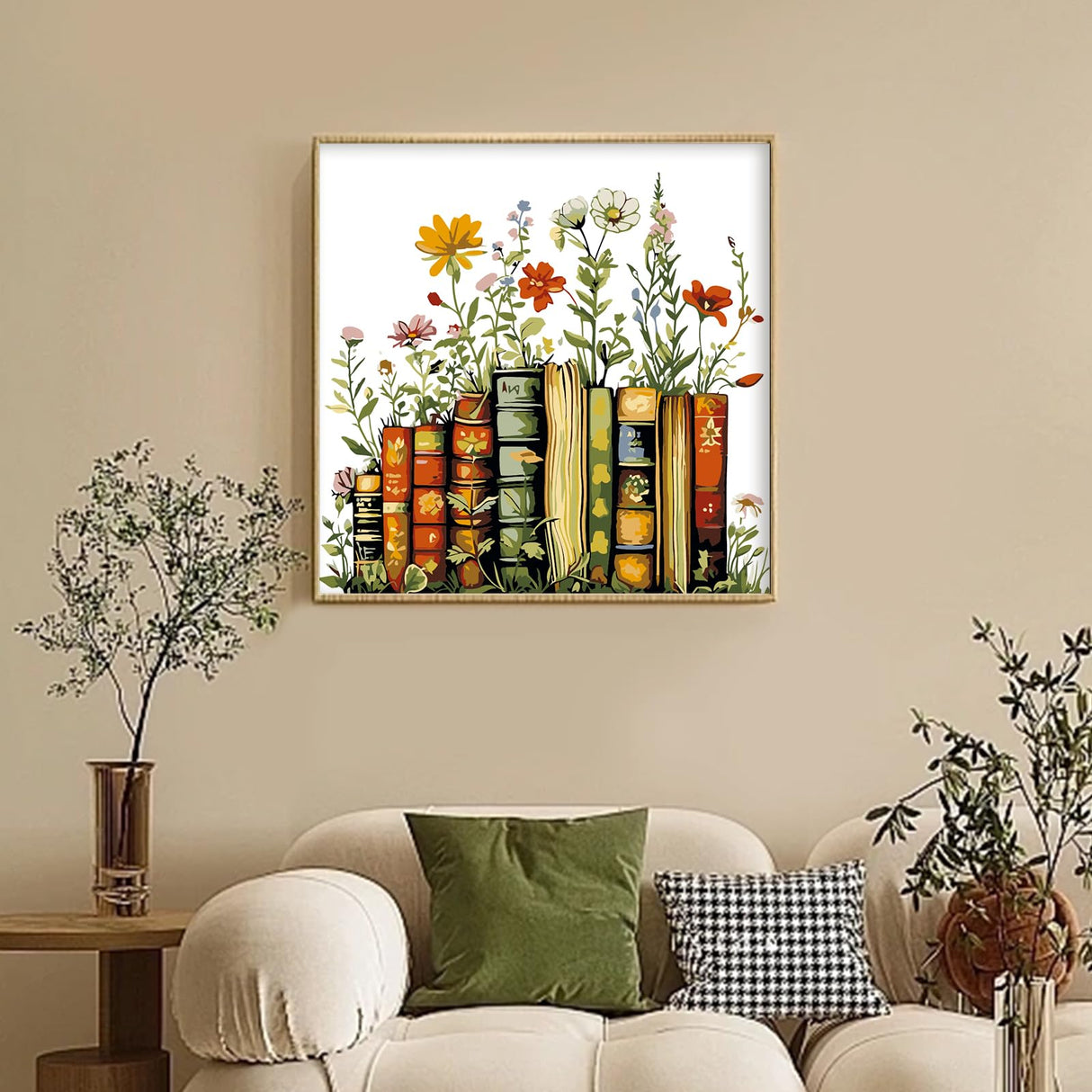 Framed Paint by Numbers Kit for Adults Beginner & Kids Ages 10-13, Books Easy Paint by Numbers with Frame, Flowers Acrylic Adult Painting by Number Kits on Canvas Framed for Gift Decor 10 x 10 Inch Camocin