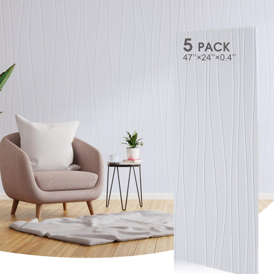 Coume 5 Pack Large Art Acoustic Panels Sound Absorbing 47x23.6x0.4 Inch Self Adhesive Sound Dampening Panels Noise Reduction Panels Decorative Sound Proof Wall Panels for Home Office Studio (White)
