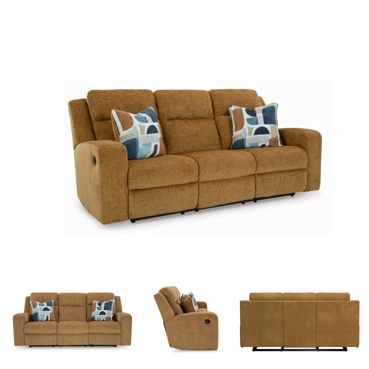 Signature Design by Ashley Kanlow Contemporary Manual Reclining Sofa with 2 Accent Pillows, Light Brown Signature Design by Ashley
