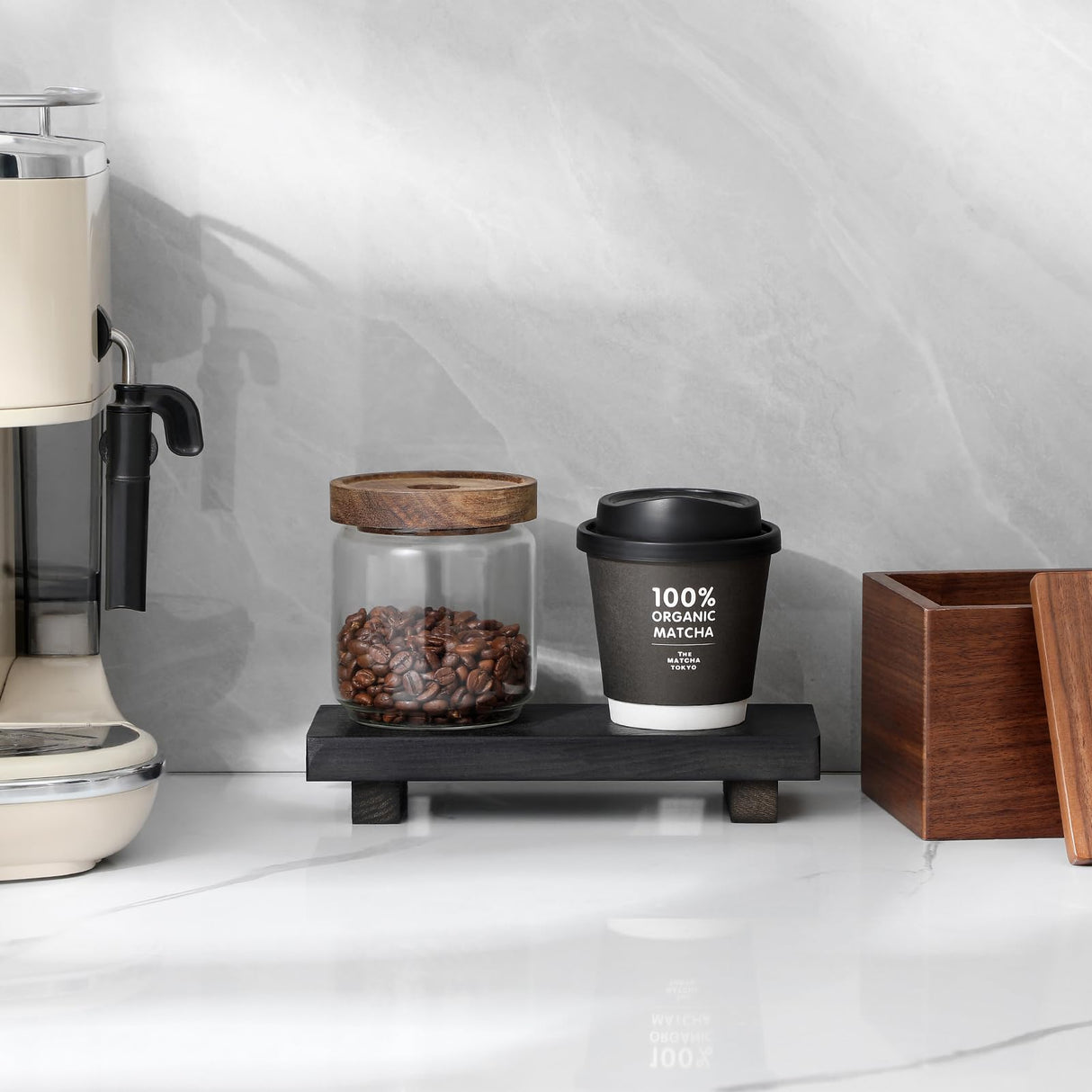 Bathroom Counter Organizer Wood Pedestal Stand Farmhouse Decorative Tray Soap Holder for Kitchen Decor, Small, Black zoocatia