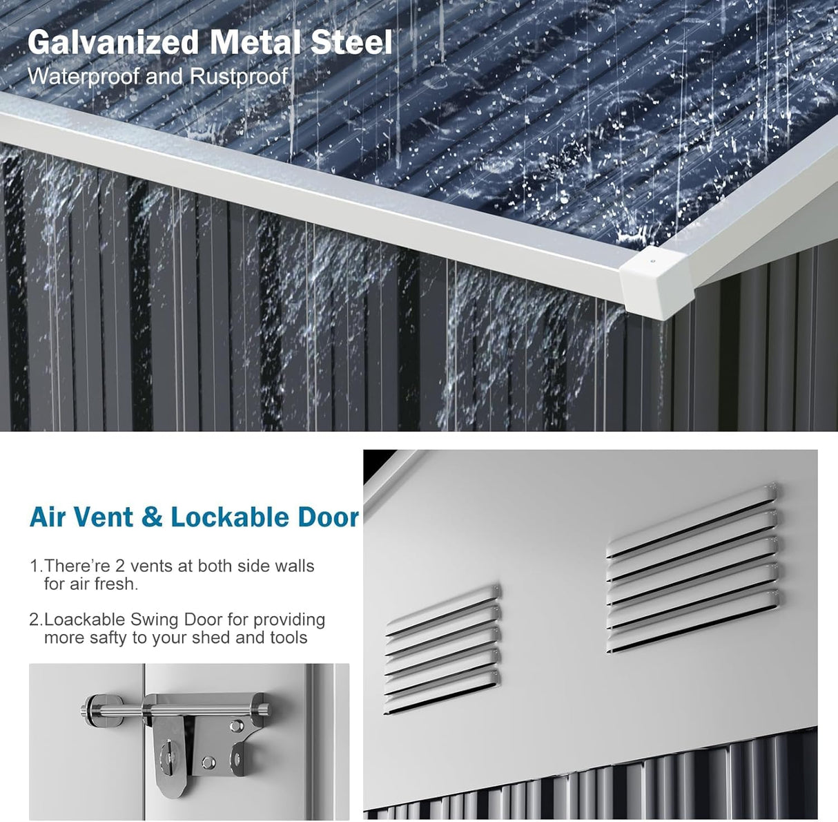 WELYAS 10x12 FT Metal Outdoor Storage Shed, Reinforced Frame Heavy Duty Large Waterproof Garden Tool Sheds with Unique Skylight Windows Air Vent for Patio Yard,Dark Grey WELYAS