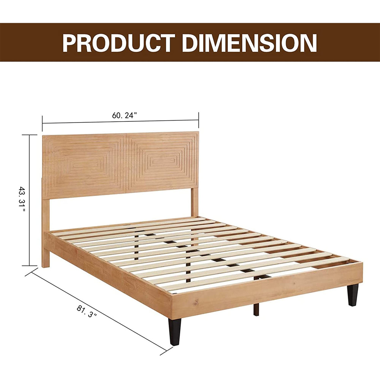Mid Century Modern Solid Wood Platform Bed with Adjustable Headboard - Queen Size MUSEHOMEINC