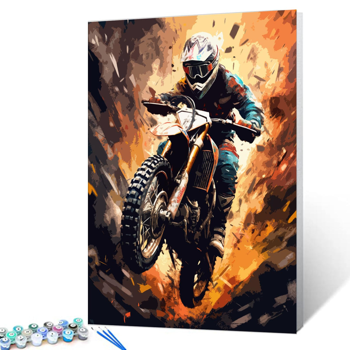 Motorbike Racing Painting Graffiti Motor Bike/Car Paint by Number Kits 16 x 20 inch Canvas DIY Motorcyclist Offroad Oil Painting for Kids Adults Beginner with Brushes and Acrylic Art(Frameless) TUMOVO