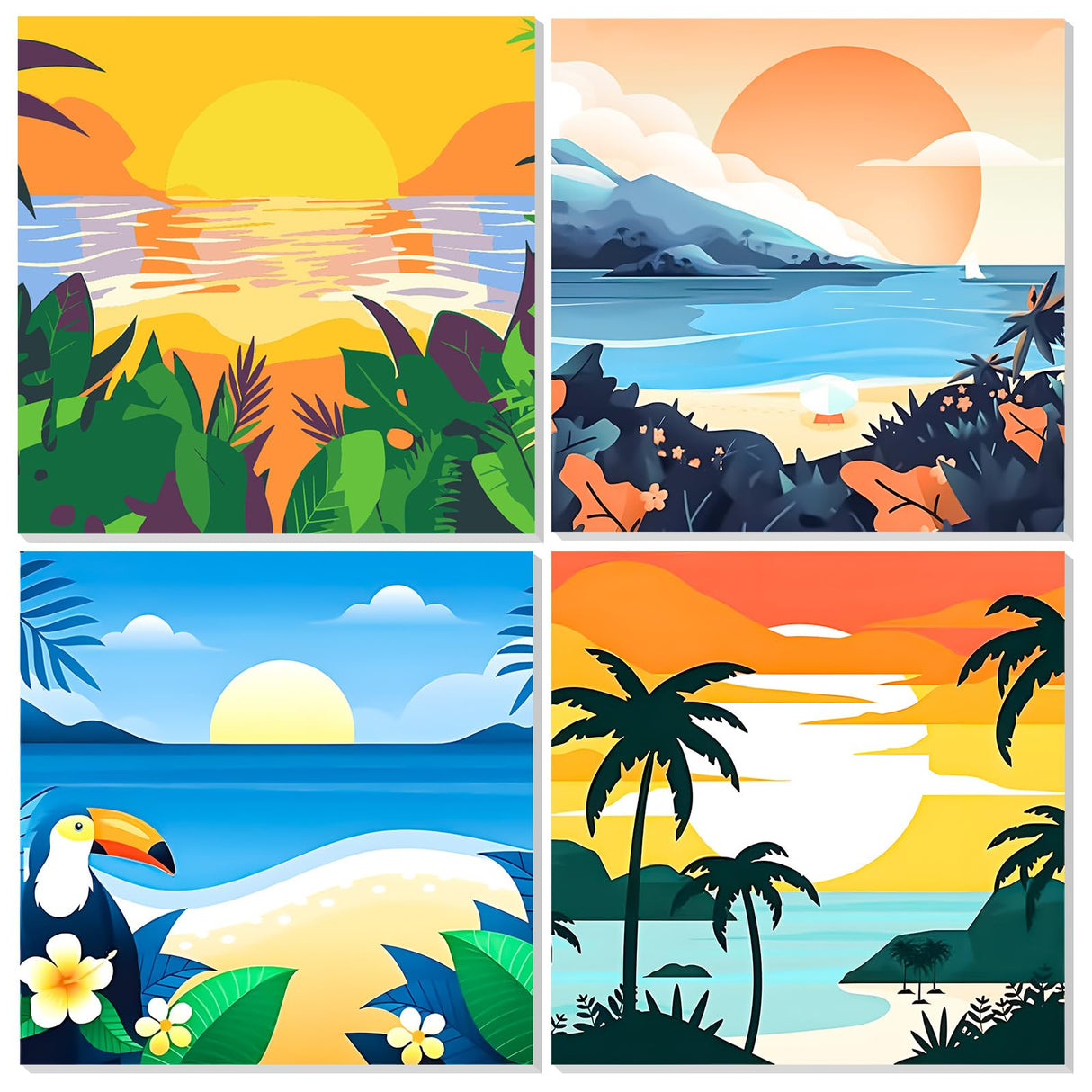 EOBROMD 4 Pack Framed Paint by Numbers Kits for Kids Ages 4-8-12 Landscape, Beach DIY Acrylic Paint by Number on Stretched Canvas, Painting Kits Adults Oil Numbers for Home Decor(8X8inch) EOBROMD